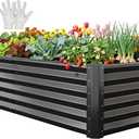 YITAHOME 6x3x1.5ft Large Raised Garden Bed Kit, Galvanized Metal Planter Box with Gloves, Support Rod, Outdoor Above Ground Planters for Plants, Vegetables, Flowers, Black