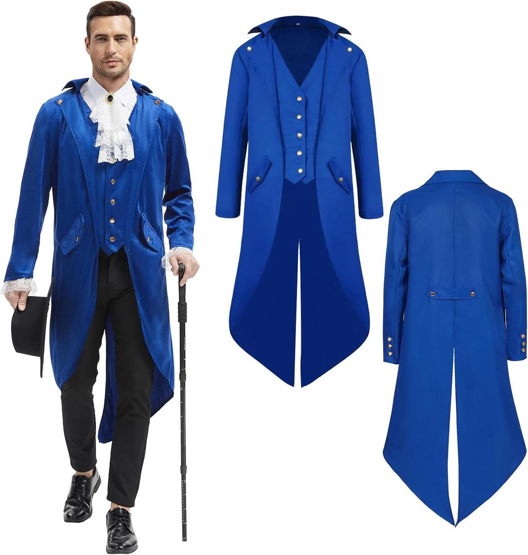 Steampunk Jacket Men Renaissance Tailcoat Medieval Costume Halloween Costumes for Mens (3X-Large, Blue)