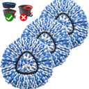 3 Pack Mop Replace Heads Compatible for OCeda, Spin Mop Refill Head Replacement for RinseClean 2-Tank System - Fluffy Microfiber, Machine Washable and Easy to Replace (Blue)