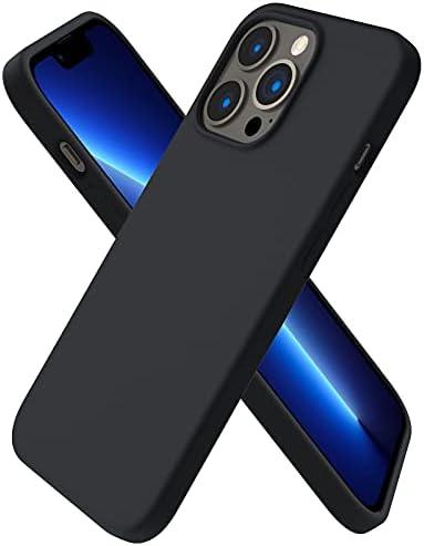 ORNARTO Compatible with iPhone 13 Pro Case 6.1, Slim Liquid Silicone 3 Layers Full Covered Soft Gel Rubber Case Cover 6.1 inch-Midnight Black