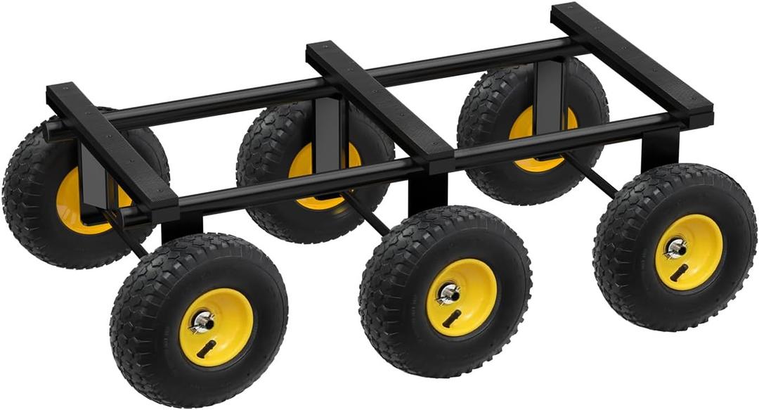 6 Wheel All Terrain Dolly, Heavy Duty Furniture Dolly 1300 Lbs Capacity, 10" Inflatable Tires Big Wheel Dolly, All Terrain Mover for Homes, Logistics, Warehouses, Shopping - 35.5" x 18" - Black
