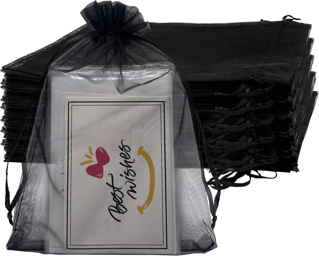 Jexila 100PCS Black Organza Gift Bags 4X6 Inch Small Mesh Bags Drawstring Jewelry Pouch for Wedding Party Favor Goodie Candy Bags