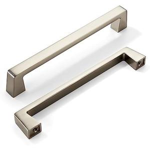 khtumeware 6 Pack Brushed Nickel Cabinet Pulls - Gold Drawer Handles Modern Dresser Drawer Hardware Zinc Alloy Pulls for Kitchen 8 Inch(203MM) Hole Centers