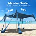 Beach Tent, UPF50+ Protection, 10 x 10ft Camping Sun Shelter with 8 Sandbags, Sand Shovel, Pegs, and Stability Poles-Ideal for Fishing, Backyard Fun & Picnics Shelters (Blue)