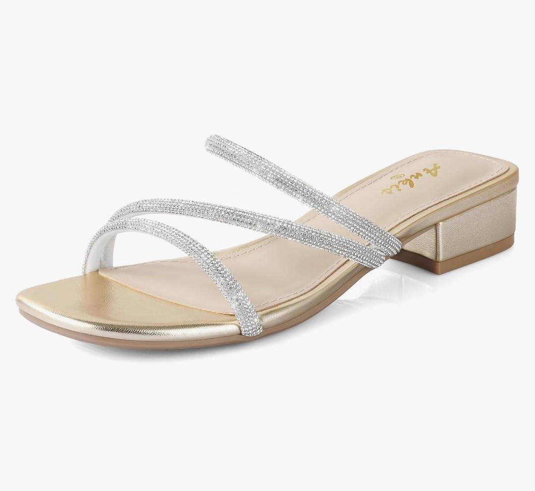 Ankis Black Nude White Strappy Heels Women 1 Inch Low Chunky Block Heel Heeled Sandals Square Open Toe Slip On Slides Mules Size 8.5