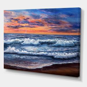 DesignQ Sunset Over The Blue Ocean II Nautical & Coastal Canvas Wall Art, 32x24