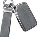 YO&YOYE Compatible with Lexus Key Fob Cover with Keychain Leather Key Case Protector Fit for RX ES GS LS NX RS GX LX RC LC (Model 1, Grey)
