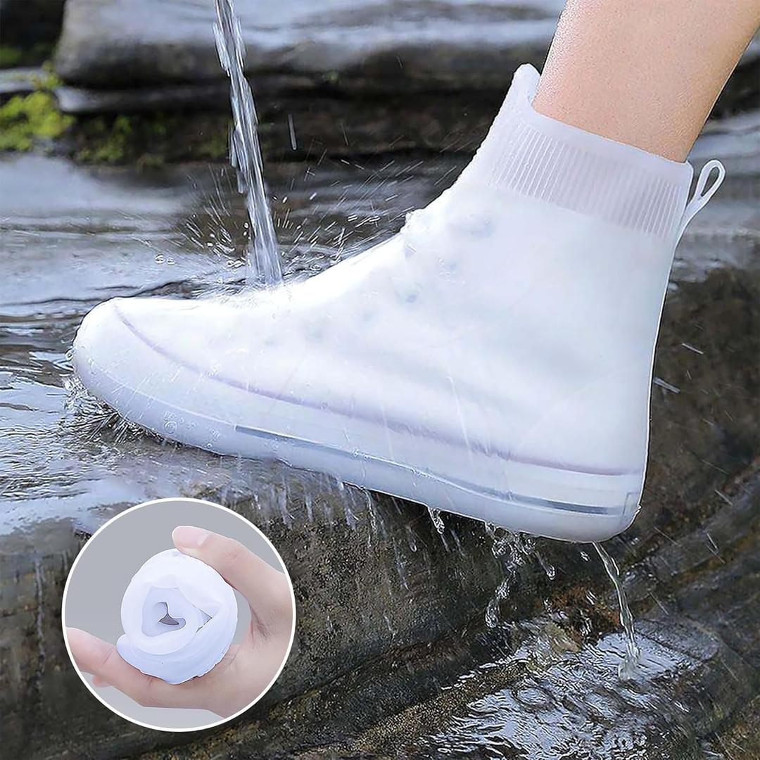 Waterproof Shoe Covers No-Slip Thickened Shoe Protectors Reusable Foldable Shoes Cover for Rain Outdoor Overshoes Protectors Boots Shoes Covers Overshoe for Men Women Kid (XXL, Clear)