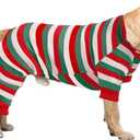 Dog Christmas Pajamas Cotton Striped Pet Jumpsuit, Breathable Comfy Thermal Warm Pjs for Puppy, Dog Christmas Pajamas Holiday Shirts for Small Large Dogs Onesie Boys and Girls 3XL (XXX-LargeWeight: 74- 100 lbs, Red)