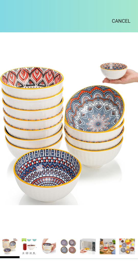 9 Pack Small Ceramic Bowls Set, 10Oz Colorful Dessert Bowl, 4.5Inch Ice Cream Bowls, Porcelain Boho Decorative Bowl for Snack Soup Condiments, Side Dishes, Kitchen, Microwave Safe (4 Styles)