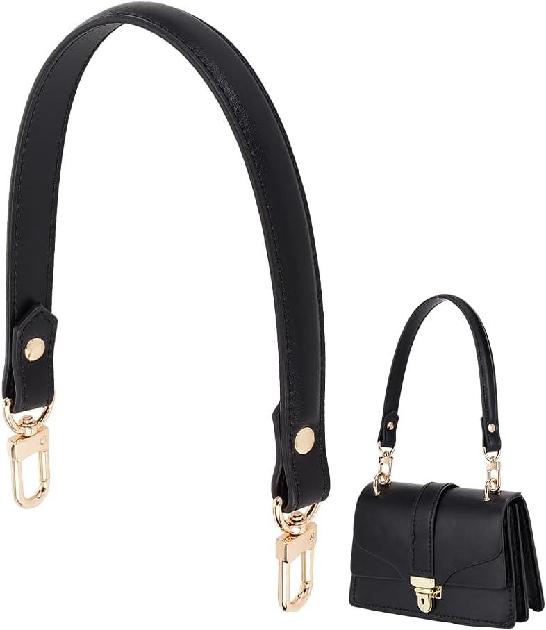 PH PandaHall Black Genuine Leather Purse Strap 17.7 inch Short Bag Strap, Bag Handle Replacement Leather Straps with Alloy Clasps for Tote Purse Briefcase Underarm Bag DIY Handbag Making