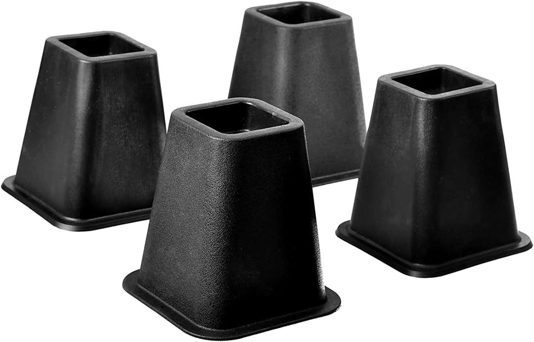 HOME IT 5 to 6-inch Super Quality Black Bed Risers, Heavy Duty Stackable Furniture Risers for College Dorm Bed Sofa Table Couch Chair 4-Pack (Black) (Square)