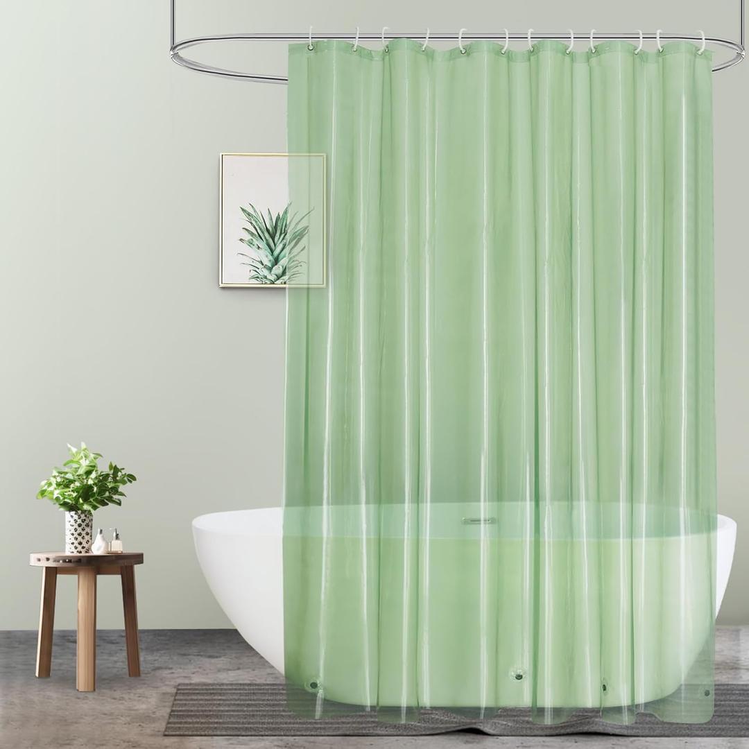 UFRIDAY Sage Green Clear Shower Curtain Liner, 72 x 78 inches, Long Plastic Bathroom Shower Curtain with Rustproof Metal Grommets and 5 Weighted Magnets