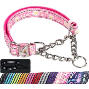Martingale Collar for Dogs with Pink Daisy,Reflective Nylon Adjustable No Pull Dog Training Chain Collar Training, Walking, Hunting for All Breeds(Pink Daisy XL) (XL(Neck21"-27"), 1)