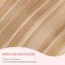 Hairro 6pcs Clip In Short Human Hair Extensions, Single Clip Design 100% Real Hair with Lace Weft, Seamless Thin Hairpieces Add Highlights, 12 Inch Short 33g #12P613 Golden Brown Mix Bleach Blonde