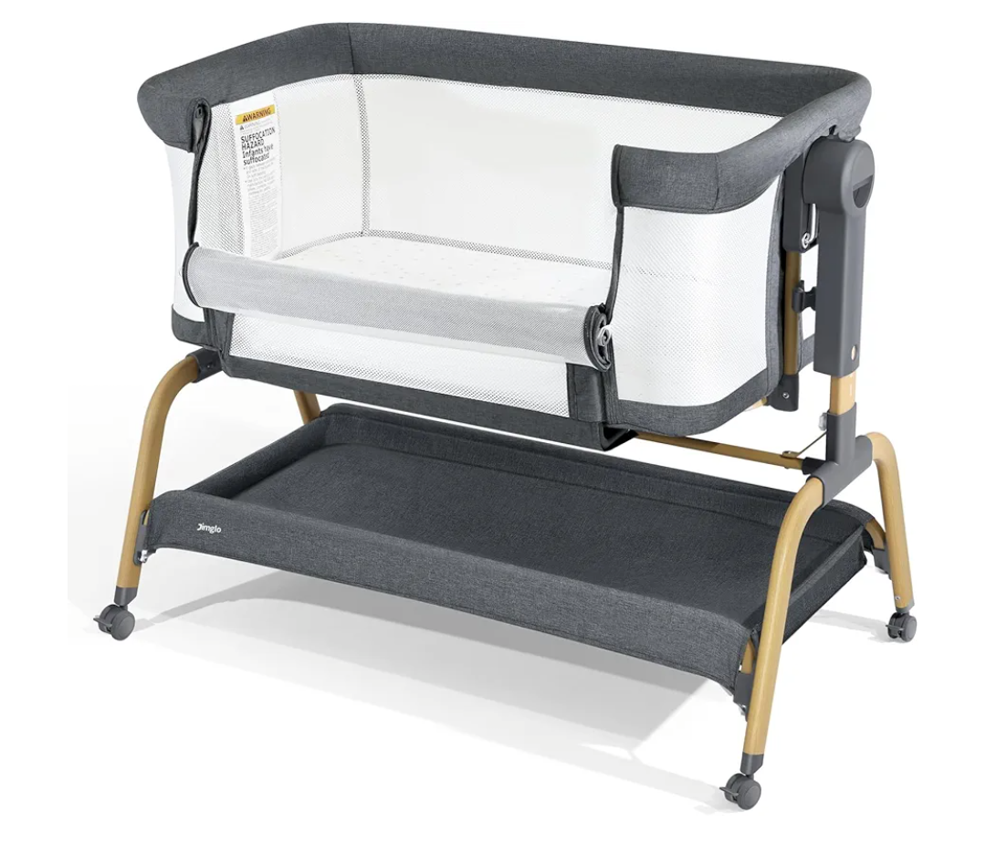 3 in 1 Baby Bassinet, Bedside Bassinet for Baby, Rocking Bassinet with Comfy Mattress and Wheels, 6 Height Adjustable Easy Folding Portable Bedside Crib for Newborn