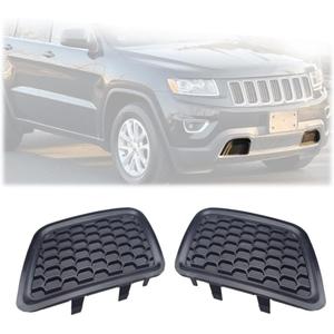 Front Bumper Grille Insert (Set) Compatible With Jeep Grand Cherokee 2014-2016 / Center Grille Bezel Outer (LH + RH) / Front Bumper Insert Lower Grill Bezel Cover (1 Pair) Black
