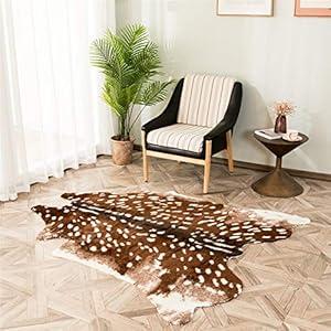 Sika Deer Print Area Rug, Faux Cowhide Hide Rug Faux Fur Animals Mat Carpet for Home, Livingroom (5.5ft x 4.75ft)