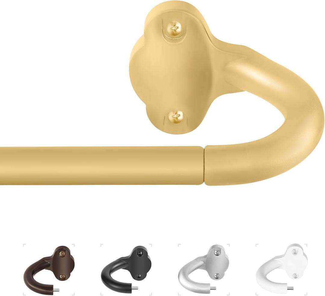 TVWOO Gold Wrap Around Curtain Rods:5/8" Small Blackout Adjustable Window Curtain Rod for Bedroom Kitchen Apartment Renter Friendly,Room Darkening Curved Drapery Rods Easy Install,Brass Golden 28-60"