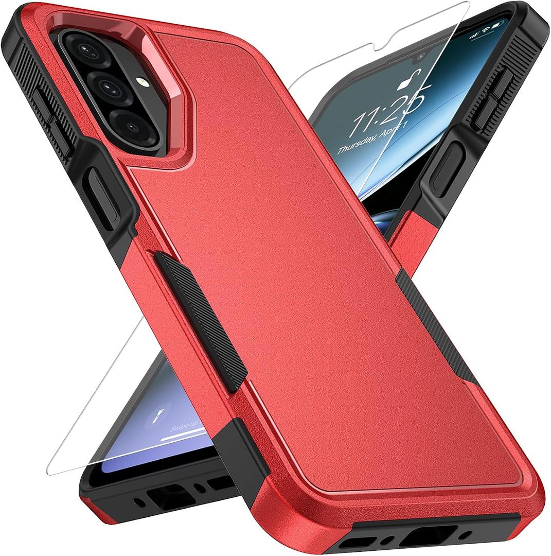 Vinve for Samsung Galaxy A26 5G Case with HD Screen Protector, Military-Grade Shockproof & Dual-Layer Protection, Anti-Slip Grip Design Phone Case, Red