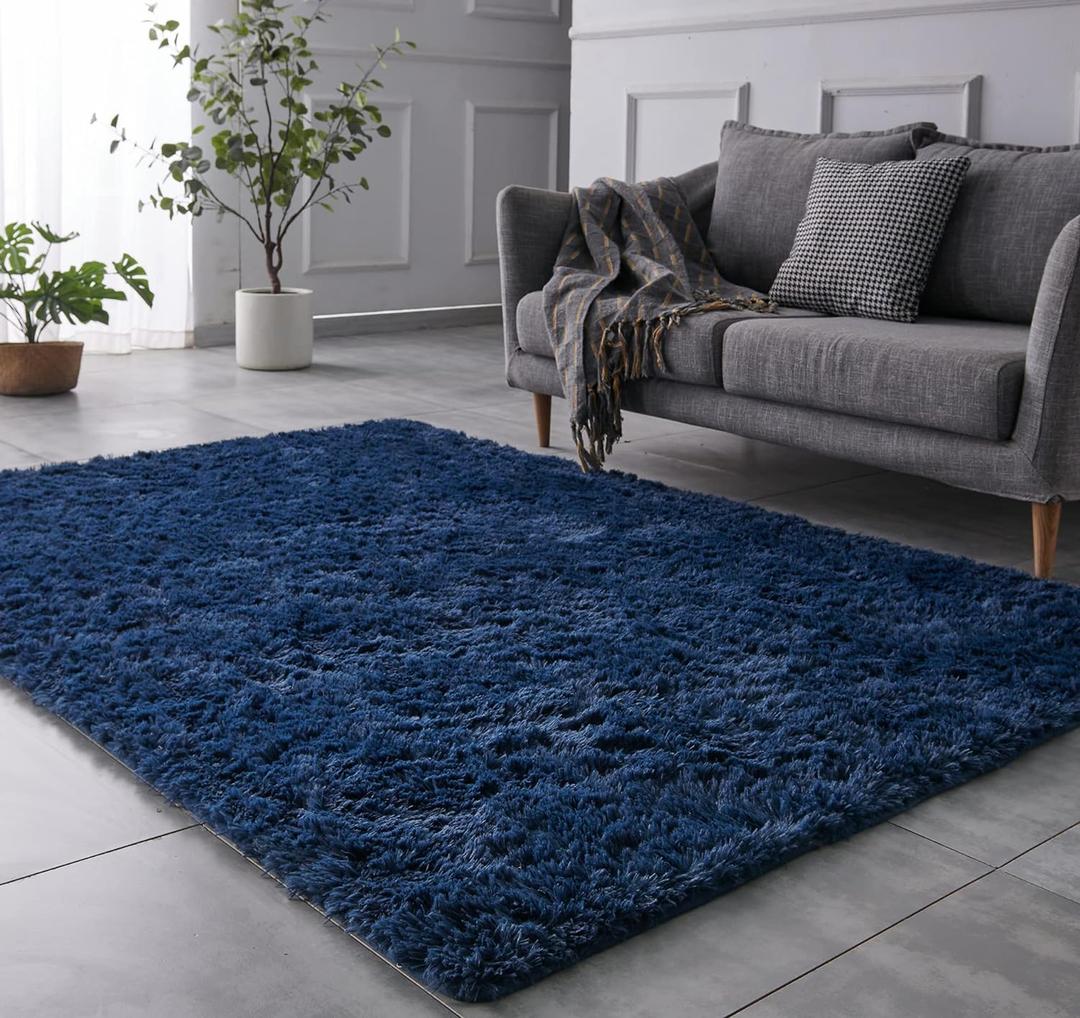 TABAYON Luxury 6x9 Ft Modern Indoor Home Living Room Area Rugs, Anti-Skid Soft Fluffy Shag Fur Bedroom Rugs for Home Decor Navy Blue