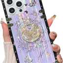 Cute Bling Compatible with iPhone 16 Pro Max Case,Luxury Glitter Cover with Sparkly Rhinestones Butterfly Foldable Stand Kickstand,Soft PC Bumper Protective Cover for Women & Girls(Purple)