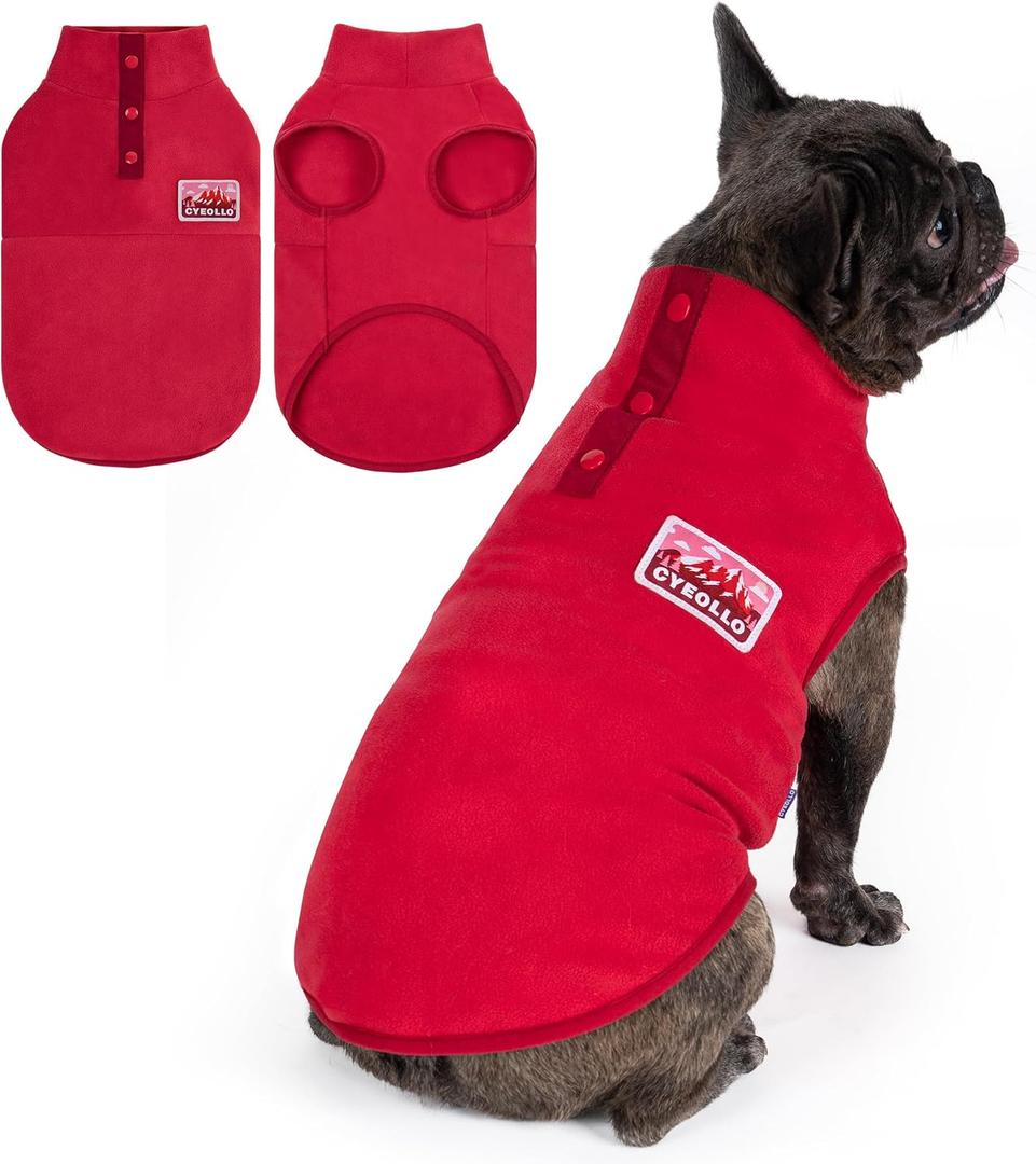 cyeollo Fleece Dog Sweater, Pullover Dog Fleece Jacket Turtleneck Sweatshirt Stretchy Doggie Vest Lightweight Warm Winter Christmas Clothes for Small Dogs Boy Girl, Red L