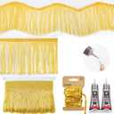 Gold Fringe, 5 Yards X 4 Inch Fringe Trim with B7000 Glue, Tassels Trim for Crafts, Polyester Fibre Sewing Fringe Trim(Gold)