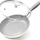MICHELANGELO Frying Pans Nonstick with Lid - 8 Inch Small Frying Pan, Non Toxic Ceramic Pan with Lid, Non Stick Small Skillet for All Stovetops, Beige