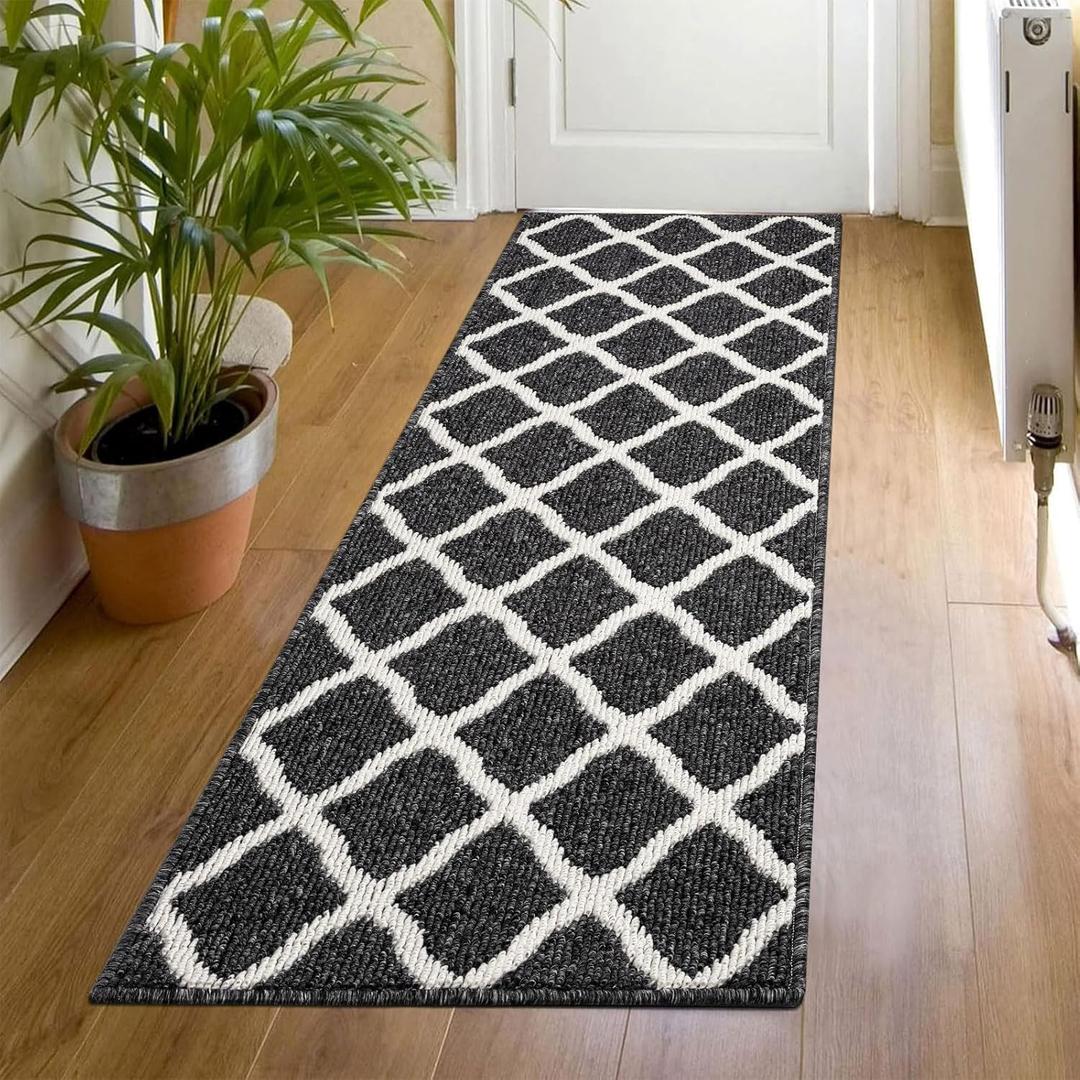 SHACOS Indoor Washable Runner Rug 20"x59" Non Slip Rubber Backing Entryway Rug Runner Long Door Mats Floor Carpet Runners for Home Garage Kitchen Laundry, Black (1'8" x 4'11" (Runner))