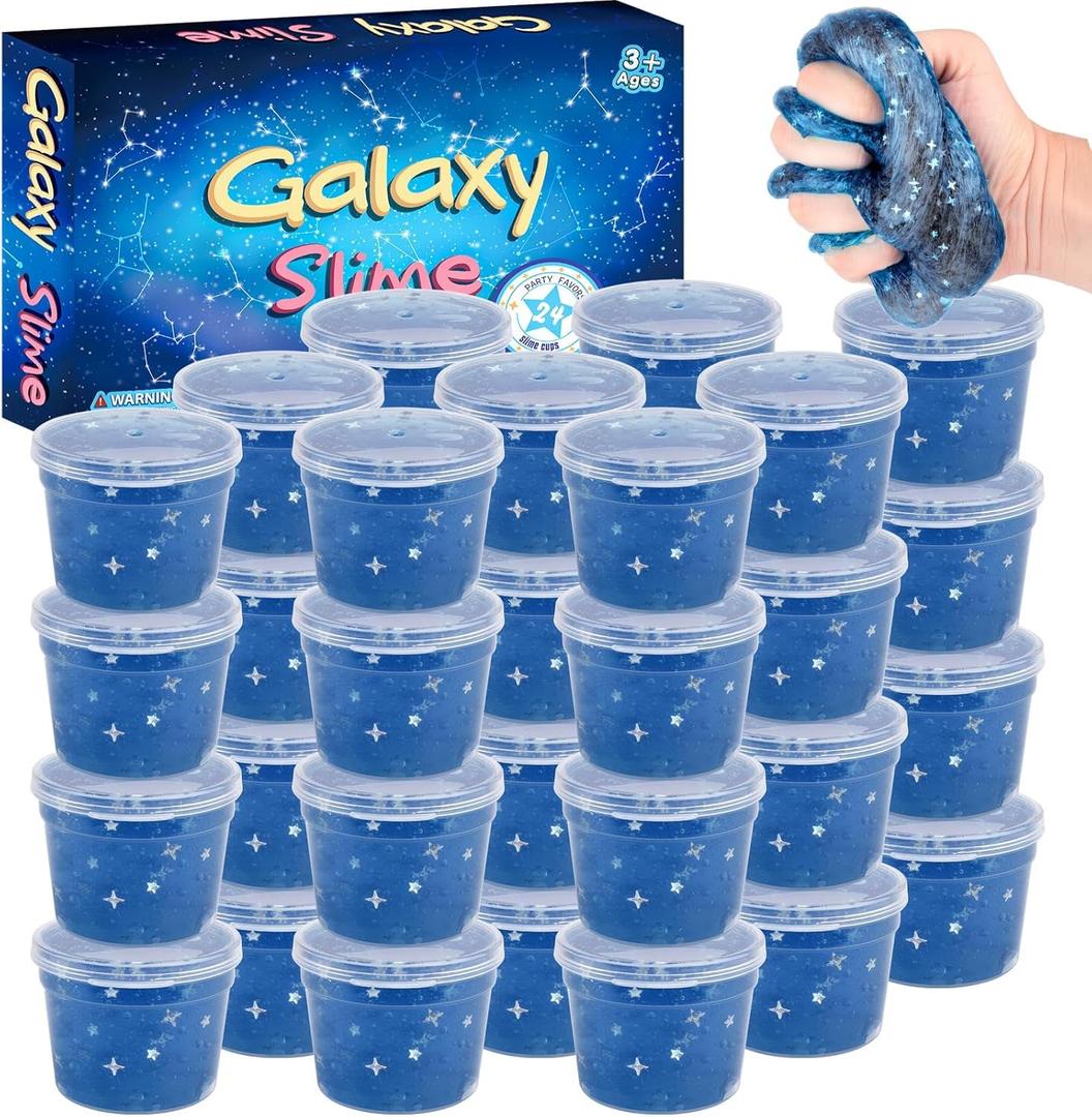 24 Pack Gray-Blue Galaxy Star Slime, Galaxy Slime Cup Party Favors for Kids, Soft, Mess-Free, Wet, Non-Sticky, Classroom Rewards, Birthday Gifts for Girls & Boys, Goodie Bag Stuffers