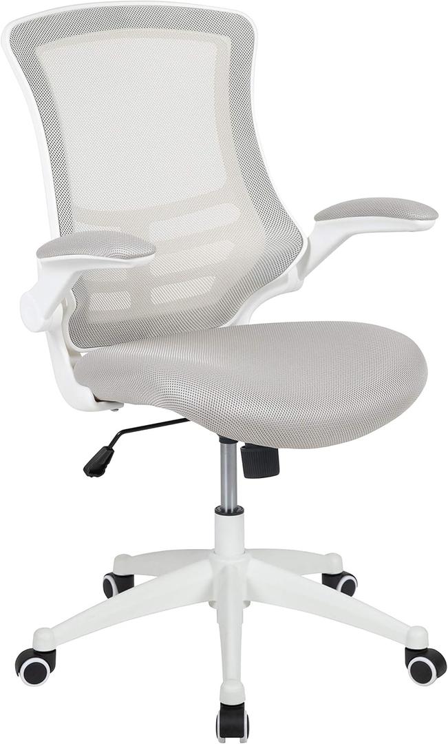 Flash Furniture Kelista Mid-Back Swivel Office Chair with Adjustable Lumbar Support and Seat Height, Ergonomic Mesh Desk Chair with Flip-Up Armrests, Gray/White (Set of 1)