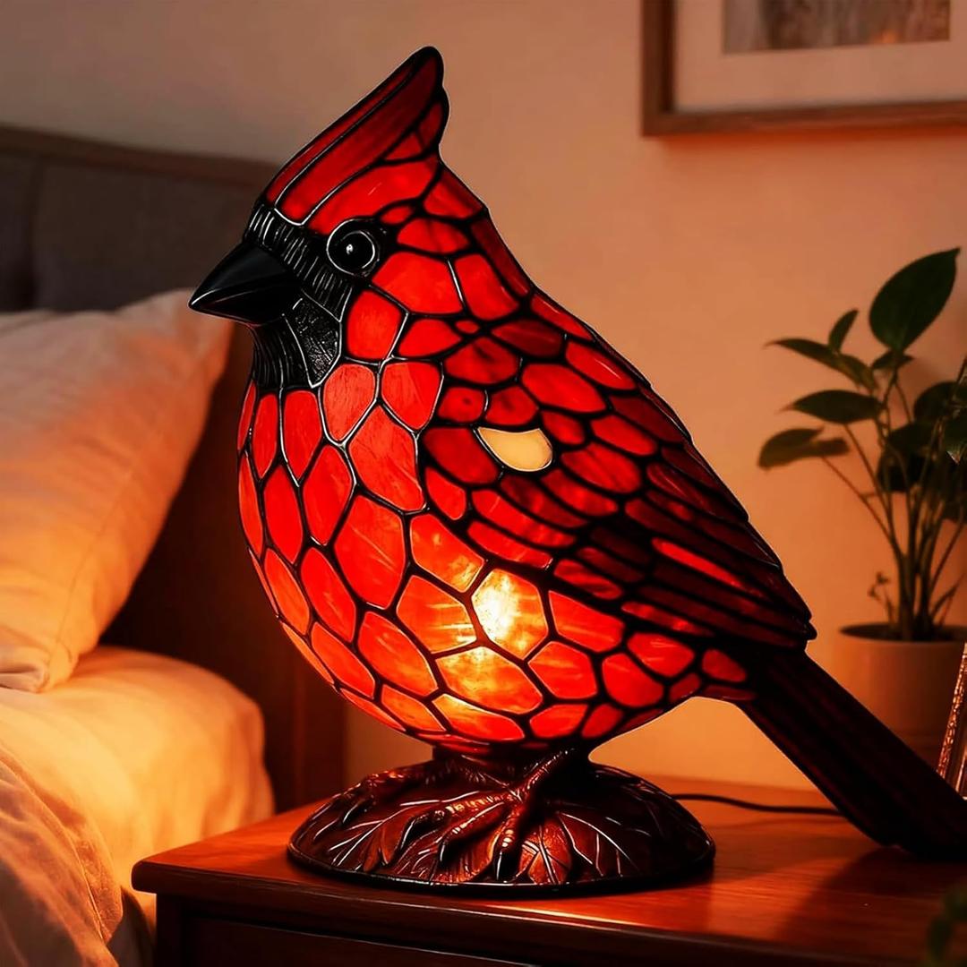 Cardinal Lamp, Red Resin Birds Night Light, Handmade Resin Table Lamp for Christmas Decor, Cardinalis Desk Light for Home, Office, Bedroom