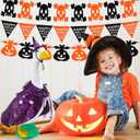 6PCS Felt Halloween Banner with Skull Evilface Skeleton Spiderweb Pumpkin Triangular Indoor Outdoor Hanging Banner DIY Happy Halloween Decor Orange and Black Decor for Wall Mantle Classroom