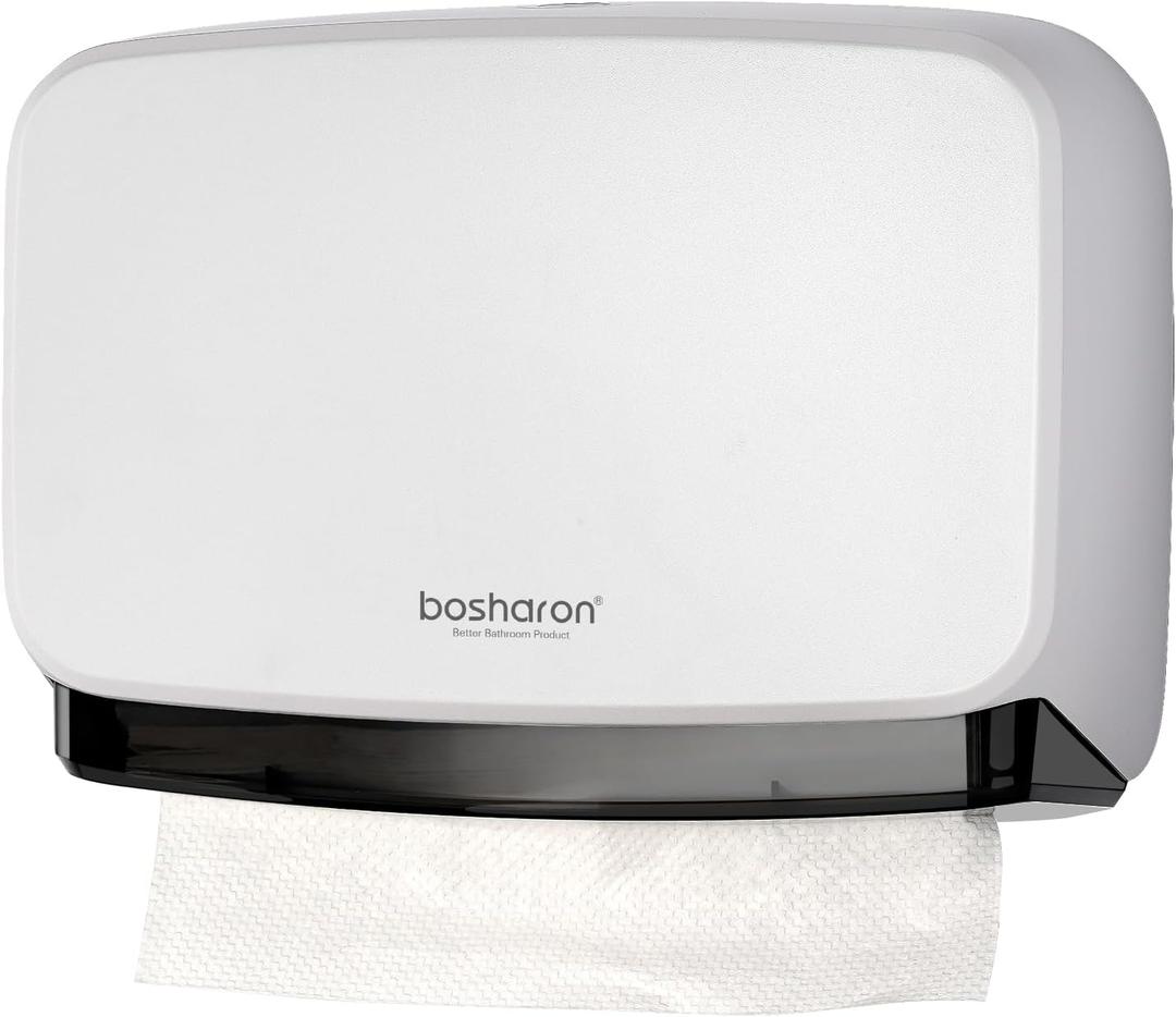 Paper Towel Dispenser Wall Mount, Multifold Trifold C Fold Commercial Hand Towel Dispenser with Lock, Adhesive No Drilling Tissue Dispenser for Bathroom Kitchen Office (White)