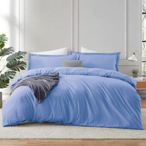 Hearth & Harbor Calm Blue Duvet Cover Queen Size - 3 Piece Queen Duvet Cover Set, Soft Double Brushed Queen Size Duvet Covers with Button Closure, 1 Duvet Cover 90x90 inches and 2 Pillow Shams