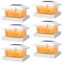 APONUO Solar Post Cap Lights with Flickering Flame & Warm White, 6-Pack for 4x4 Wood/ 5x5 Vinyl Posts, Solar Powered Deck & Fence Lights, Auto On/Off, IP65 Waterproof, Glossy White
