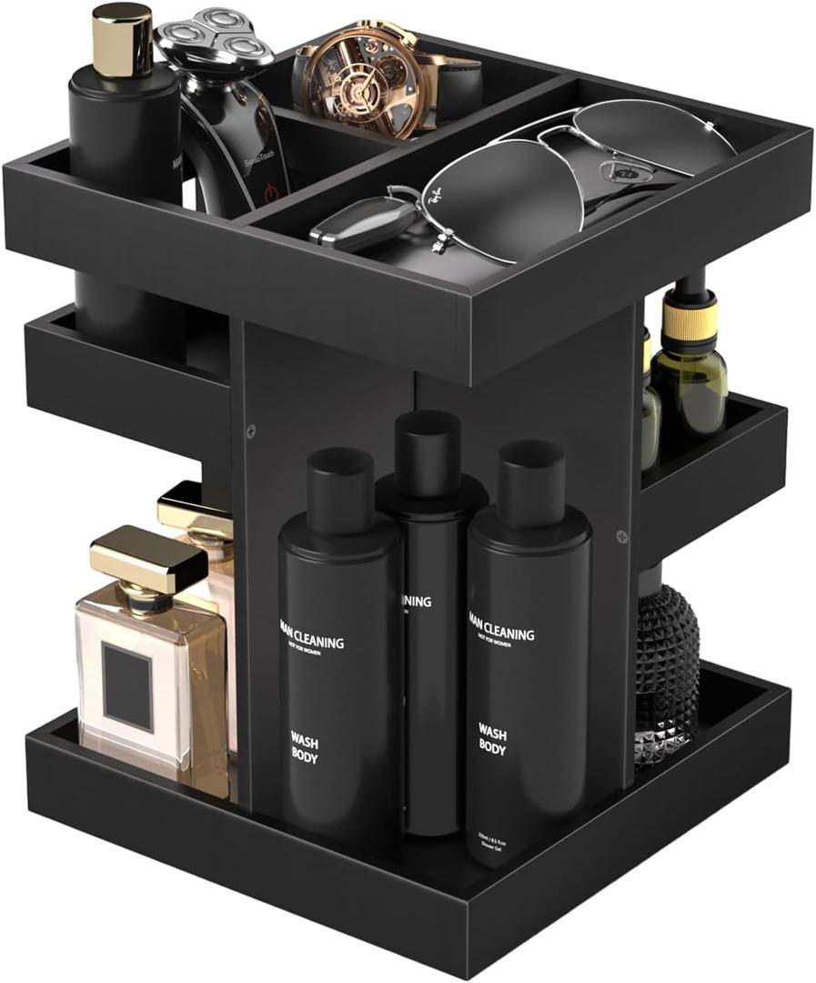 Cologne Organizer for Men Women, Large Capacity Wood Cologne Stand with Rotate Perfume Shelf Bathroom Vanity Countertop Storage