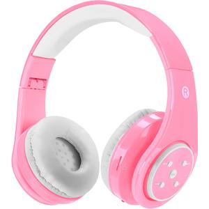 Kids Wireless Bluetooth headphones Volume Limited 85db/110db Stereo Sound Over-Ear Foldable Lightweight Children headphones with Mic SD Card Slot up to 16 hours play time for Boys Girls Adults (Pink)