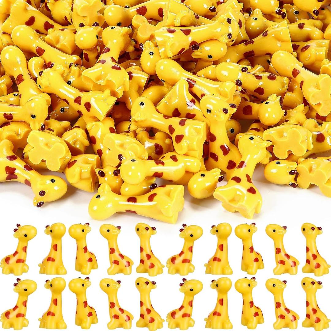 100 Pcs Mini Resin Giraffe Figurine Tiny Giraffe Resin Ornaments for Garden Home Decoration Zoo Animal Micro Landscape Ornaments Kit Fairy Accessories Party Gifts (Classic)