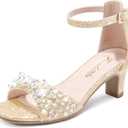 Furdeour Heels for Girls Dress Shoes Pearl Sandals Flower Girl Shoes Teen | Pearl Rhinestone, 2.12 IN Kitten High Heels, Princess, Big Kids, Wedding Dance Birthday Party Pageant Graduation School Prom, Size 1