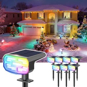 Color Changing Solar Spot Lights Outdoor Waterproof IP65,9 Lighting Modes Multicolor RGB Christmas Spotlight for Porches Yard Gardens Landscape Deconrations-8 Pack