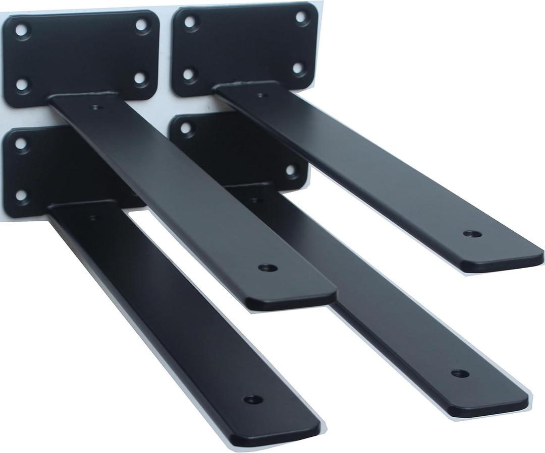 4 Pack - 11 inch Black Hidden L Shelf Bracket (1/5 Inch Thicked) Iron Floating Shelf Brackets Rustic Industrial Metal Brackets for Shelf Support