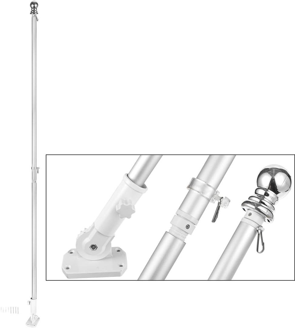 House Flag Pole Kit, Outdoor Wall Mounted Metal Flag Holder and Pole Set (6 Feet)