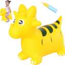 INPANY Bouncy Horse, Dinosaur Hopper Toys, Toddler Bouncing Animal, Dinosaur Party Decorations, Inflatable Ride on Rubber Triceratops Bouncer, Outdoor Cool Birthday Gift for 2 3 4 Yr Boy Girl Yellow
