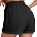 Rooscier Women's Drawstring Elastic High Waist Button Athletic Sweat Shorts with Pockets (Black, XL)