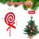 24pcs Christmas Candy Ornament, Plastic Peppermint Candy Cane Decorations with Hanging Loop for Xmas Home Party Supplies (Red, White)