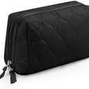 Travel Essentials Women's Makeup Bag, Lifestyle Products, Toiletries Organizer, Wide Mouth Fluffy Padded Women's Cosmetic Bag, Portable Large Capacity cosmetic organizer bag (black)