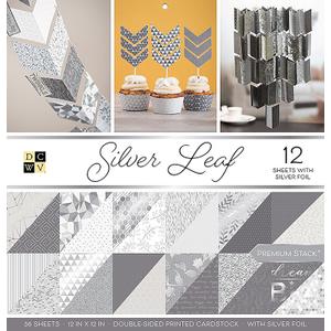 DCWV Printed Cardstock Paper 12x12, 36 Sheets of Scrapbook Paper for Crafts and Card Making, Double Sided Heavy Duty Cardstock with Foil Accents - Silver Leaf
