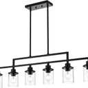 43.3" Kitchen Island Lighting, 6-Light Dining Room Light Fixture,Black Chandelier Farmhouse Linear Pendant Lighting for Kitchen Island Dining Table Living Room, Height Adjustable